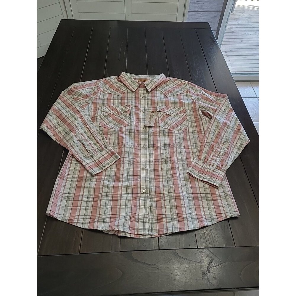 Wrangler Shirt Womens XL Red Pink Green Western Pearl Snap Cowboy Rodeo Ladies